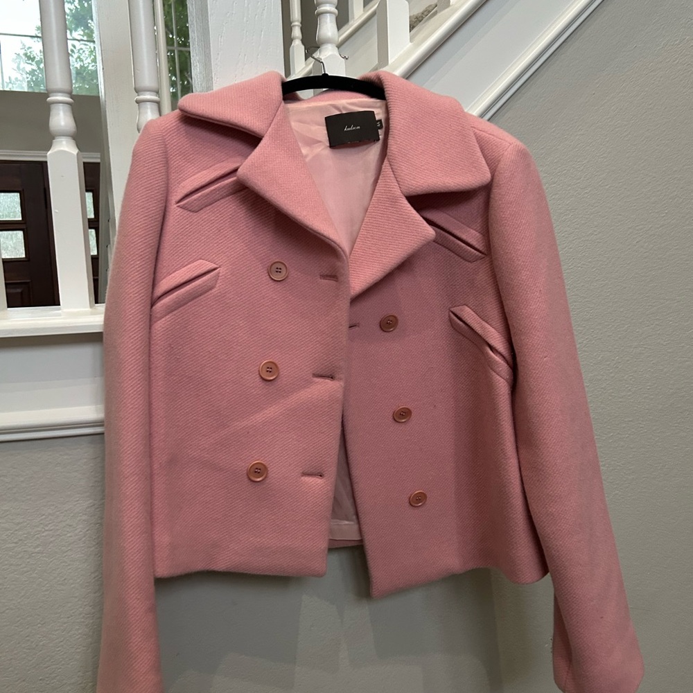 Pink Wool Peacoat with Wide Notched Lapels